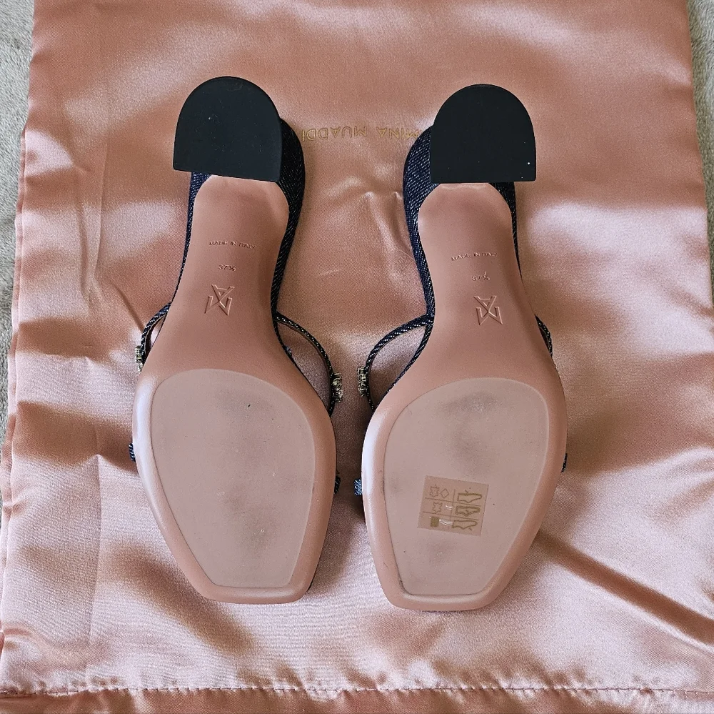 Amina Muaddi Lily Denim Slipper/Heel 70 mm, Flower crystals, Size 37.5